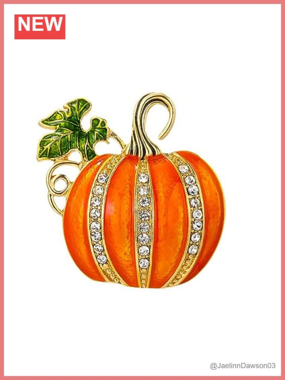 Rhinestone Pumpkin Brooch Pin Gold-Tone Enamel Halloween Thanksgiving Brooch